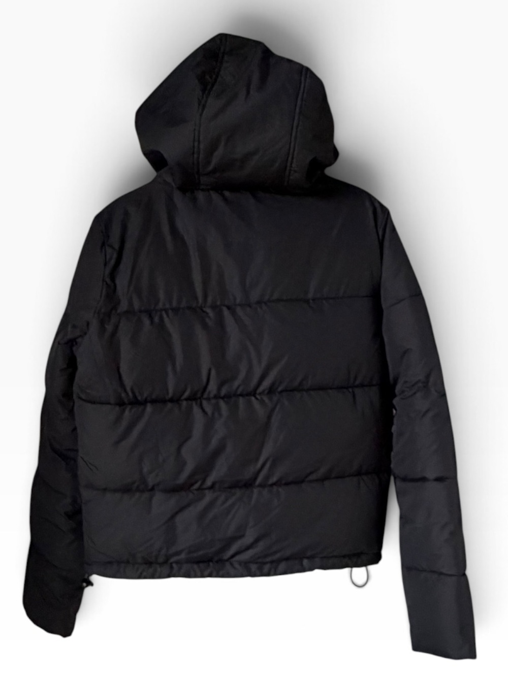 Hollister Ultimate Black Puffer Jacket Faux Fur Cream Sherpa Hood Coat Winter - Picture 6 of 8